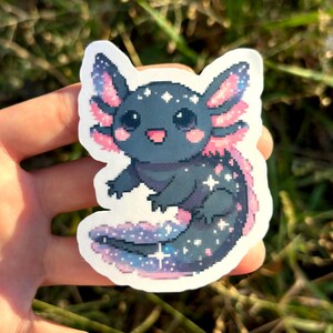 Cute Axolotl Sticker Two Pack - Cosmic Axolotl Sticker, Kawaii Pastel Pink Axolotl Sticker, Space Salamader Vinyl Decal 2 Set image 4