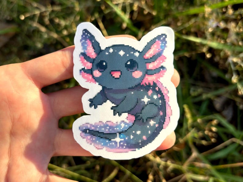 Cute Axolotl Sticker Two Pack - Cosmic Axolotl Sticker, Kawaii Pastel Pink Axolotl Sticker, Space Salamader Vinyl Decal 2 Set image 4