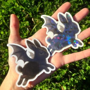 Bat Wings Bunny Sticker - Creepy Cute Bunny Sticker, Weird Cute Rabbit Sticker, Goth Animal Sticker, Gothic Bunny Vinyl Sticker image 4