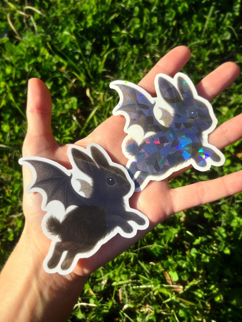 Bat Wings Bunny Sticker - Creepy Cute Bunny Sticker, Weird Cute Rabbit Sticker, Goth Animal Sticker, Gothic Bunny Vinyl Sticker image 4