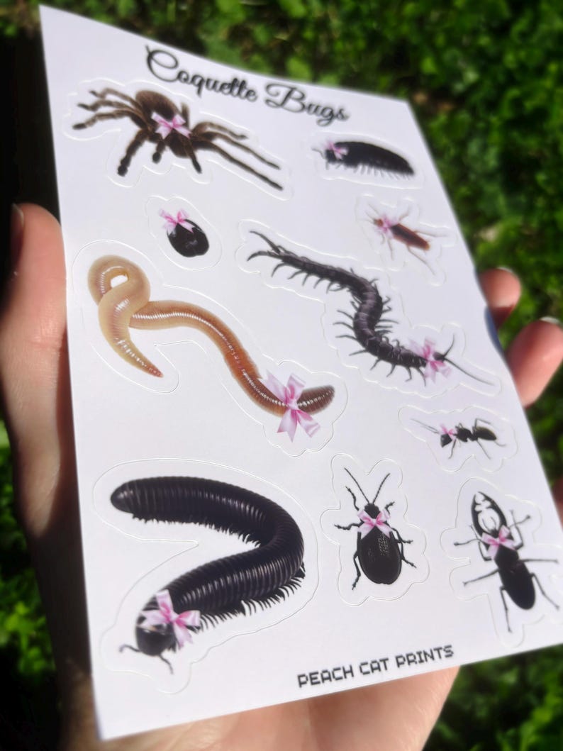 Coquette Bugs Sticker Sheet - Creepy Cute Insect Sticker Sheet, Cute Sticker Sheet, Kawaii Sticker Sheet, Cutesy Sticker, Centipede Sticker image 2