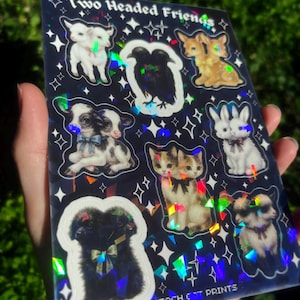 Two Headed Animals Sticker Sheet - Creepy Cute Sticker Sheet, Weird Animal Sticker Sheet, Kawaii Horror Sticker Double Headed Animal Sticker image 4