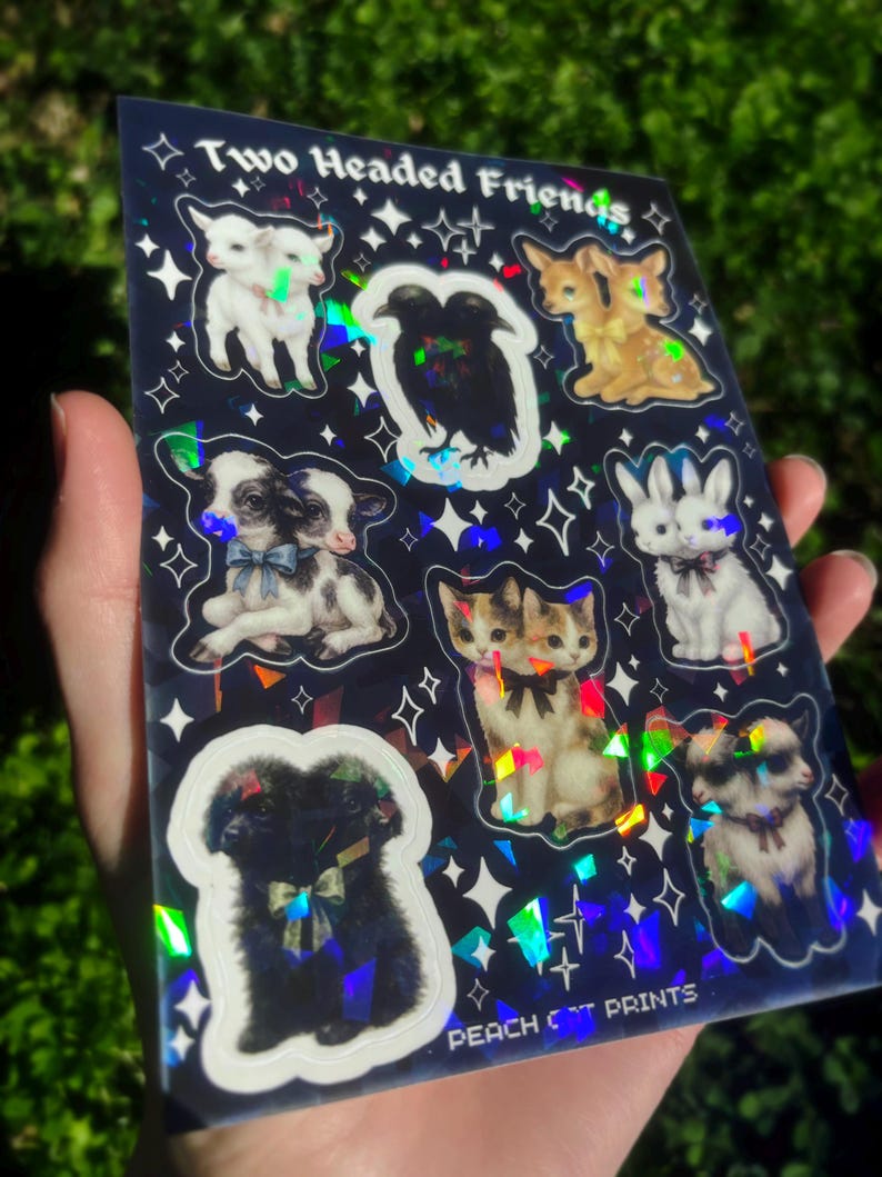 Two Headed Animals Sticker Sheet - Creepy Cute Sticker Sheet, Weird Animal Sticker Sheet, Kawaii Horror Sticker Double Headed Animal Sticker image 4