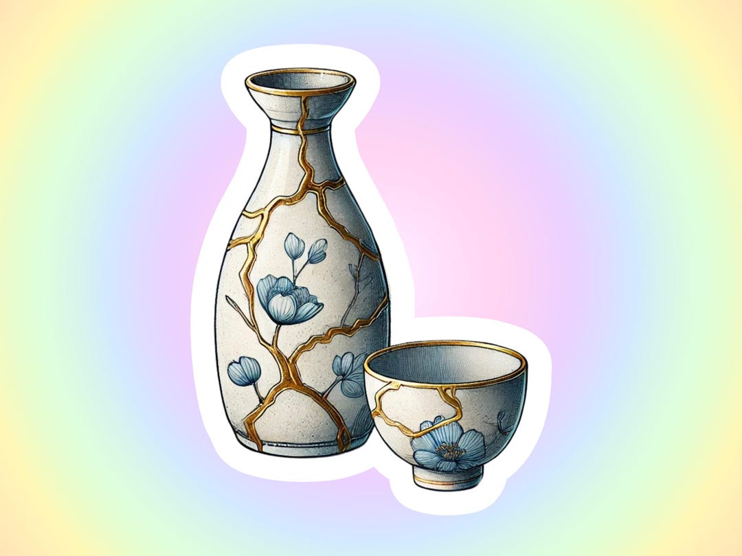 Kintsugi Sake Set Sticker Pretty Ceramic Sake Bottle Sticker, Beautiful