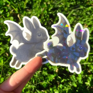 Bat Wings Bunny Sticker - Creepy Cute Bunny Sticker, Weird Cute Rabbit Sticker, Goth Animal Sticker, Gothic Bunny Vinyl Sticker image 3