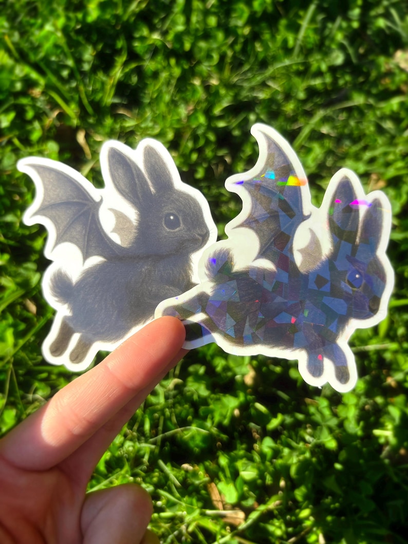 Bat Wings Bunny Sticker - Creepy Cute Bunny Sticker, Weird Cute Rabbit Sticker, Goth Animal Sticker, Gothic Bunny Vinyl Sticker image 3