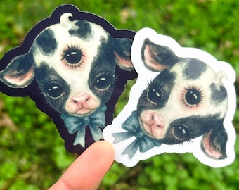 Pacote de Adesivos da Vaca de Três Olhos: Conjunto de Adesivos de Animais Assustadoramente Fofos, Criaturas Fantásticas Weirdcore, Pacote de Adesivos de Terror Kawaii