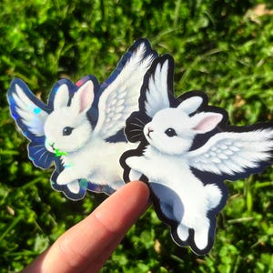 Angel Wings Bunny Sticker - Creepy Cute Bunny Sticker, Weird Cute Rabbit Sticker, Angelic Animal Sticker, Gothic Bunny Vinyl Sticker image 3