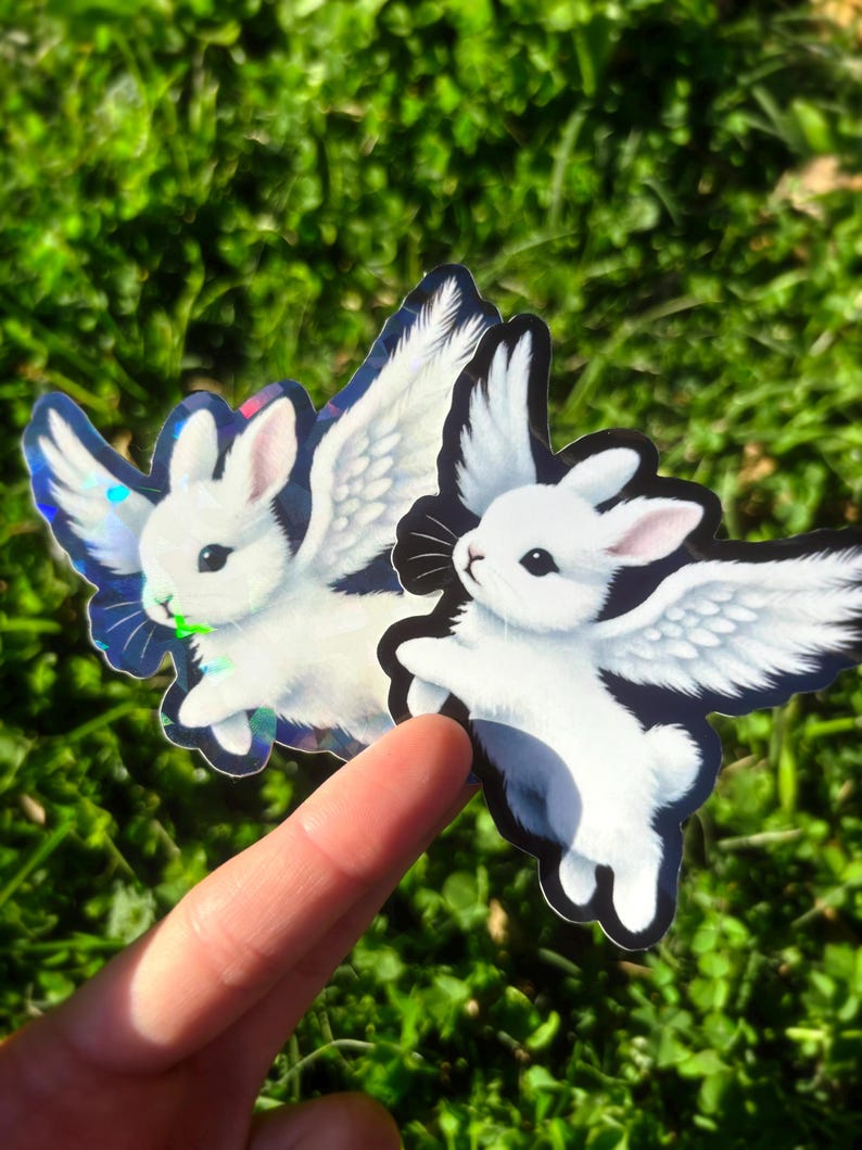 Angel Wings Bunny Sticker - Creepy Cute Bunny Sticker, Weird Cute Rabbit Sticker, Angelic Animal Sticker, Gothic Bunny Vinyl Sticker image 3