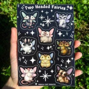 Two Headed Fairies Sticker Sheet - Creepy Cute Sticker Sheet, Weird Animal Sticker Sheet, Kawaii Horror Sticker Double Headed Animal Sticker Glossy