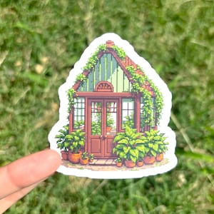 Cozy Greenhouse Sticker - Gardening Sticker, Green House Sticker, Secret Garden Sticker, Witchy Cottagecore Sticker, Green Witch Decal