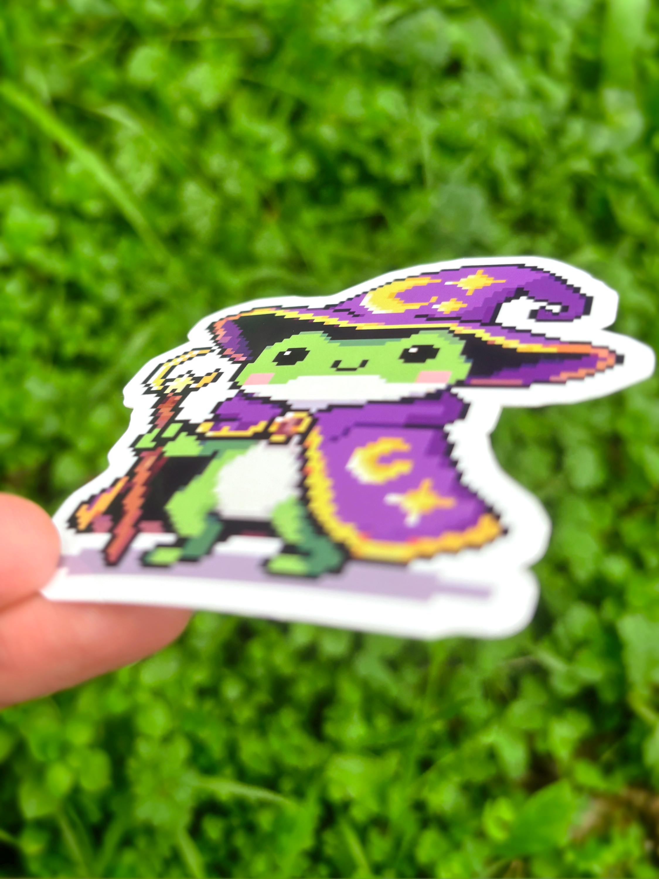 Wizard Ribbit Cute Pixel Art Frog Wizard Vinyl Sticker - Kawaii Animal Froggy Ribbit ...