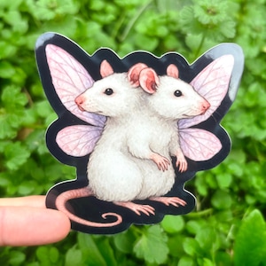 Two Headed Rat Fairy Sticker - Creepy Cute Mouse Sticker, Weird Cute Rat Sticker, Odd Double Headed Animal Sticker, Creepy Animal Sticker