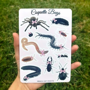 Coquette Bugs Sticker Sheet - Creepy Cute Insect Sticker Sheet, Cute Sticker Sheet, Kawaii Sticker Sheet, Cutesy Sticker, Centipede Sticker
