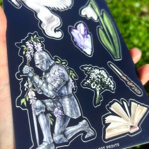 Pegasus Knight Sticker Sheet - Illustrated Dark Fantasy Sticker Sheet, Whimsical Medieval Sticker Sheet, Girl Knight Sticker Sheet image 2