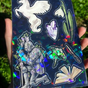 Pegasus Knight Sticker Sheet - Illustrated Dark Fantasy Sticker Sheet, Whimsical Medieval Sticker Sheet, Girl Knight Sticker Sheet image 4