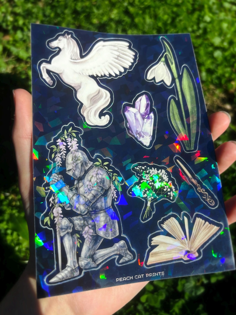 Pegasus Knight Sticker Sheet - Illustrated Dark Fantasy Sticker Sheet, Whimsical Medieval Sticker Sheet, Girl Knight Sticker Sheet image 4