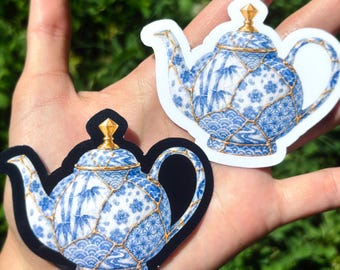 Kintsugi Teapot Sticker: Japanese Porcelain Vinyl Decal, Cottagecore Chinoiserie Art