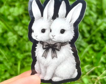Two Headed Bunny Sticker Pack - Creepy Cute Rabbit Sticker, Weird Cute Bunny Sticker, Odd Double Headed Animal Sticker, Kawaii White Rabbit