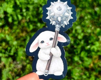 Cute Bunny With Mace Sticker: Creepy Cute Bunny, Kawaii Goth Animal, Cute Violent Animal Sticker