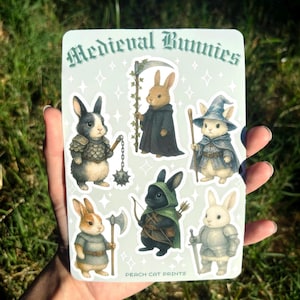 Medieval Bunnies Sticker Sheet - Illustrated Rabbit Sticker Sheet, Medieval Sticker Sheet, Knight Sticker Sheet, Medieval Bunny Decal