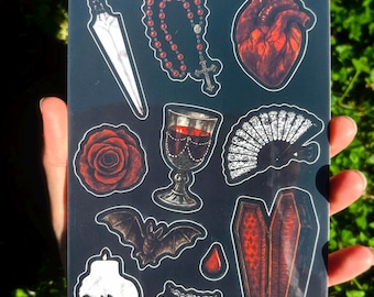 Vampire Gothic Sticker Sheet: Dark Fantasy Illustrated Stickers