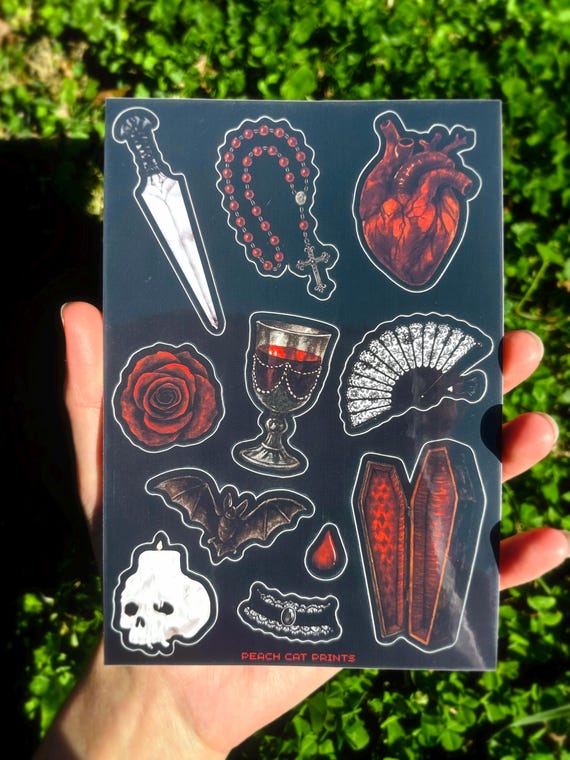 Vampire Gothic Sticker Sheet: Dark Fantasy Illustrated Stickers