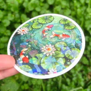 Koi Fish Pond Sticker - Pixel Art Koi Fish Sticker, Koi Pond Sticker, Pretty Koi Vinyl Decal, Lily Pad Sticker, Beautiful Koi Sticker image 2