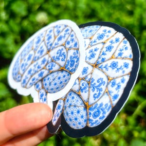 Kintsugi Brain Sticker: Porcelain Anatomy Art, Neuroscience Sticker, Psychology Gift, Blue White Ceramic Brain Decal, Medical Student Gift image 3