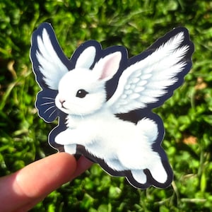Angel Wings Bunny Sticker - Creepy Cute Bunny Sticker, Weird Cute Rabbit Sticker, Angelic Animal Sticker, Gothic Bunny Vinyl Sticker