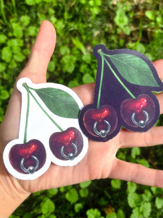 Pierced Cherry Sticker: Gothic Fruit Decal, Alt Girl Sticker, Alternative Stickers, Strange Fruit Sticker, Goth Girl Stickers