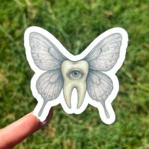 Sticker fée des dents effrayant - sticker effrayant fantastique, sticker illustré étrange, sticker Weirdcore, sticker art étrange, sticker vinyle étrange,