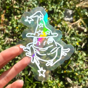 Wizard Frog Suncatcher Sticker - Magical Froggy Rainbow Making Sticker, Toad Rainbow Window Cling, Cute Prism Decal, Funny Animal Sticker