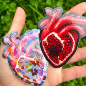 Pomegranate Heart Sticker Pack: Anatomical Human Heart Sticker, Surreal Art Sticker Set, Persephone Stickers, Dark Academia Aesthetic image 3
