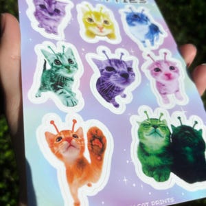 Alien Cat Sticker Sheet - Alien Animal Sticker Sheet, Kawaii Alien Kitty Sticker Sheet, Kittyycore Vinyl Decal Sheet, Cute Cat Sticker Sheet image 2