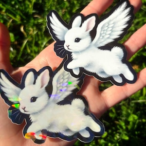 Angel Wings Bunny Sticker - Creepy Cute Bunny Sticker, Weird Cute Rabbit Sticker, Angelic Animal Sticker, Gothic Bunny Vinyl Sticker image 4