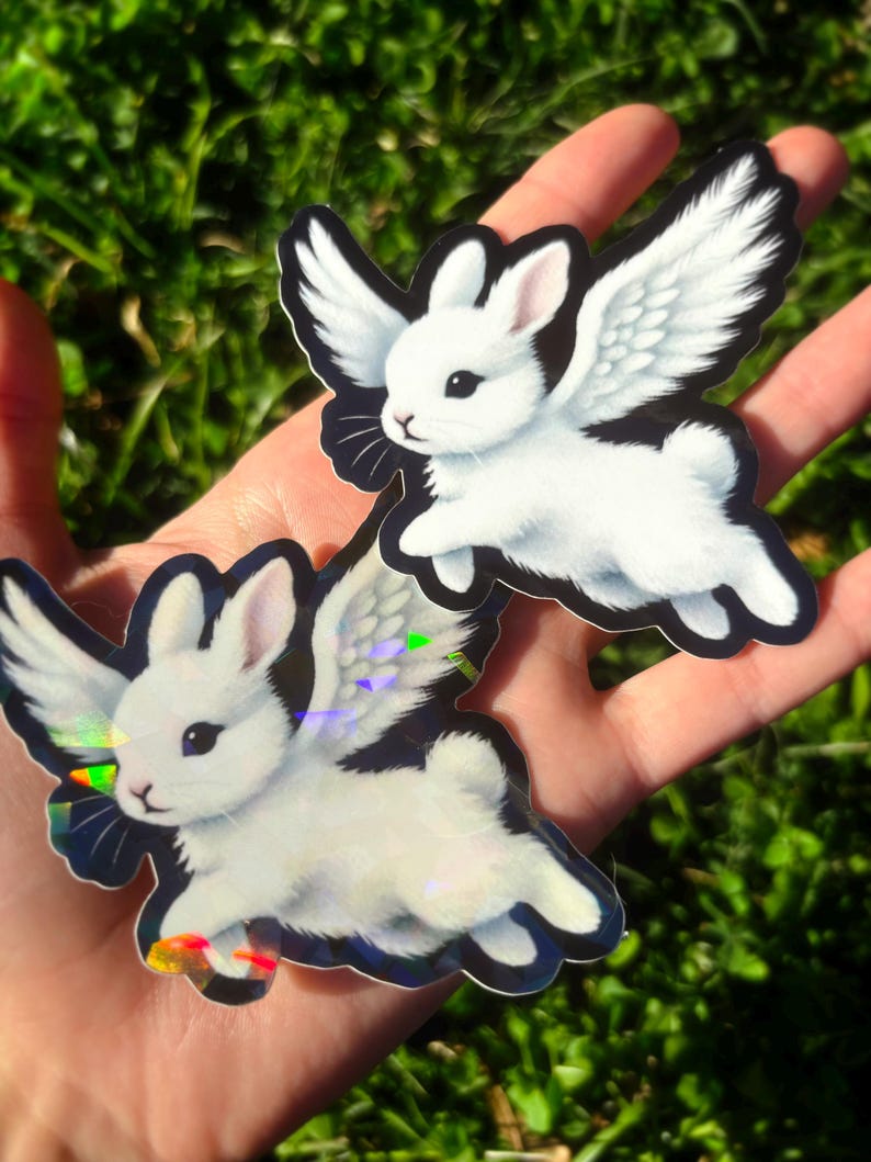 Angel Wings Bunny Sticker - Creepy Cute Bunny Sticker, Weird Cute Rabbit Sticker, Angelic Animal Sticker, Gothic Bunny Vinyl Sticker image 4