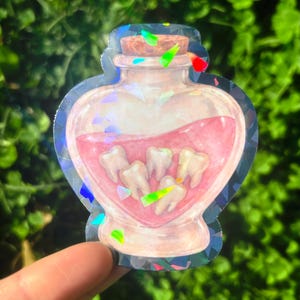 Rosa tänder-drycksklistermärke: Obehaglig söt anatomikonst, kawaii gore-tandklistermärke, gotiskt drycksklistermärke, pastellgoth-estetik bild 8
