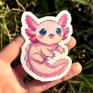 Cute Axolotl Sticker Two Pack - Cosmic Axolotl Sticker, Kawaii Pastel Pink Axolotl Sticker, Space Salamader Vinyl Decal 2 Set Pink (Holographic)