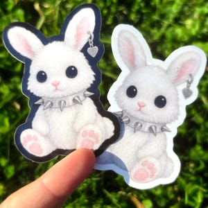 Goth White Bunny Sticker: Punk Rabbit Sticker, Gothic Animals Sticker, Bunny Wearing a Spiked Collar, Emo Bunny Art
