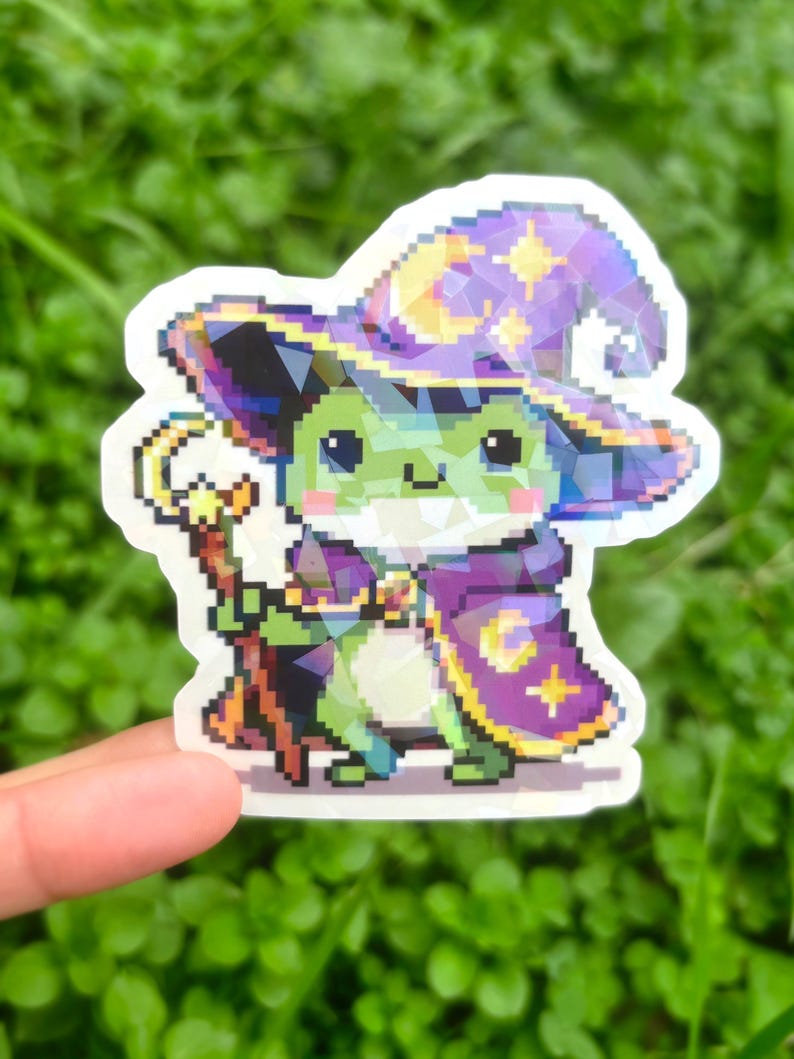 Wizard Ribbit Cute Pixel Art Frog Wizard Vinyl Sticker - Kawaii Animal Froggy Ribbit ...