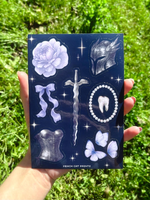 Lavender Knight Sticker Sheet - Medieval Fantasy Sticker Sheet, Gothic Romantasy Stickers, Feminine Aesthetic Sticker Sheet