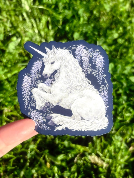Wisteria Unicorn Sticker - Fantasy Unicorn Art, Cottagecore Fairycore Animal, Mystical Forest Creature, Medieval Style Unicorn Sticker