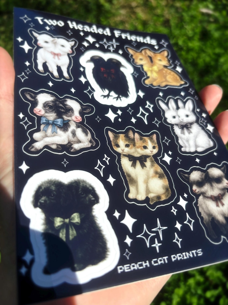 Two Headed Animals Sticker Sheet - Creepy Cute Sticker Sheet, Weird Animal Sticker Sheet, Kawaii Horror Sticker Double Headed Animal Sticker image 2