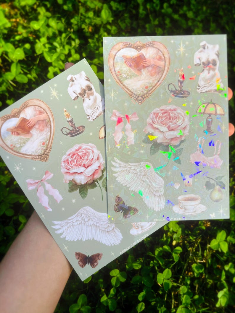 Hoja de pegatinas estilo Cottagecore vintage: pegatinas con estética coqueta, arte romántico femenino y delicado, pegatinas para diarios y agendas. imagen 5