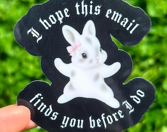 I Hope This Email Finds You Before I Do Sticker: Funny Bunny Sticker, Soft Goth Meme Sticker, Gothic Rabbit Decal