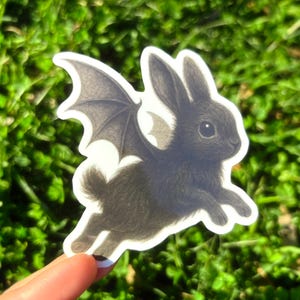 Bat Wings Bunny Sticker - Creepy Cute Bunny Sticker, Weird Cute Rabbit Sticker, Goth Animal Sticker, Gothic Bunny Vinyl Sticker Glossy