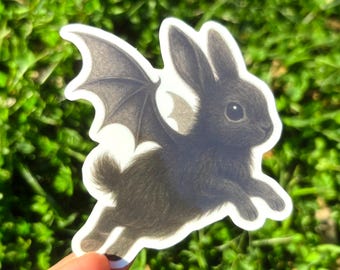 Bat Wings Bunny Sticker - Creepy Cute Bunny Sticker, Weird Cute Rabbit Sticker, Goth Animal Sticker, Gothic Bunny Vinyl Sticker