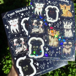 Two Headed Animals Sticker Sheet - Creepy Cute Sticker Sheet, Weird Animal Sticker Sheet, Kawaii Horror Sticker Double Headed Animal Sticker image 5