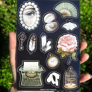 Hoja de pegatinas de ojos llorosos: pegatinas góticas románticas, pegatinas de Dark Academia, arte surrealista vintage